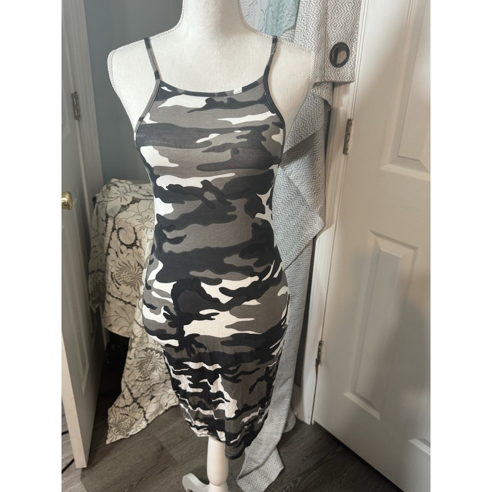 NWT Parisian Black Gray White Camo Tank Bodycon Dress M/L
